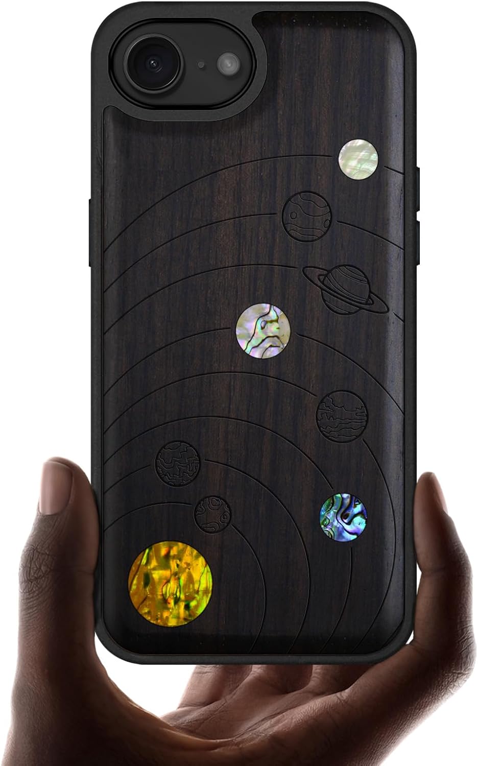 Carveit Magnetic Wooden Case for iPhone 16e / 17e, Wood Artisan Engraved & Handmade Shell Inlaid, TPU Shockproof Cover, Compatible with MagSafe Wireless Chargers, Fox and Woods - Blackwood