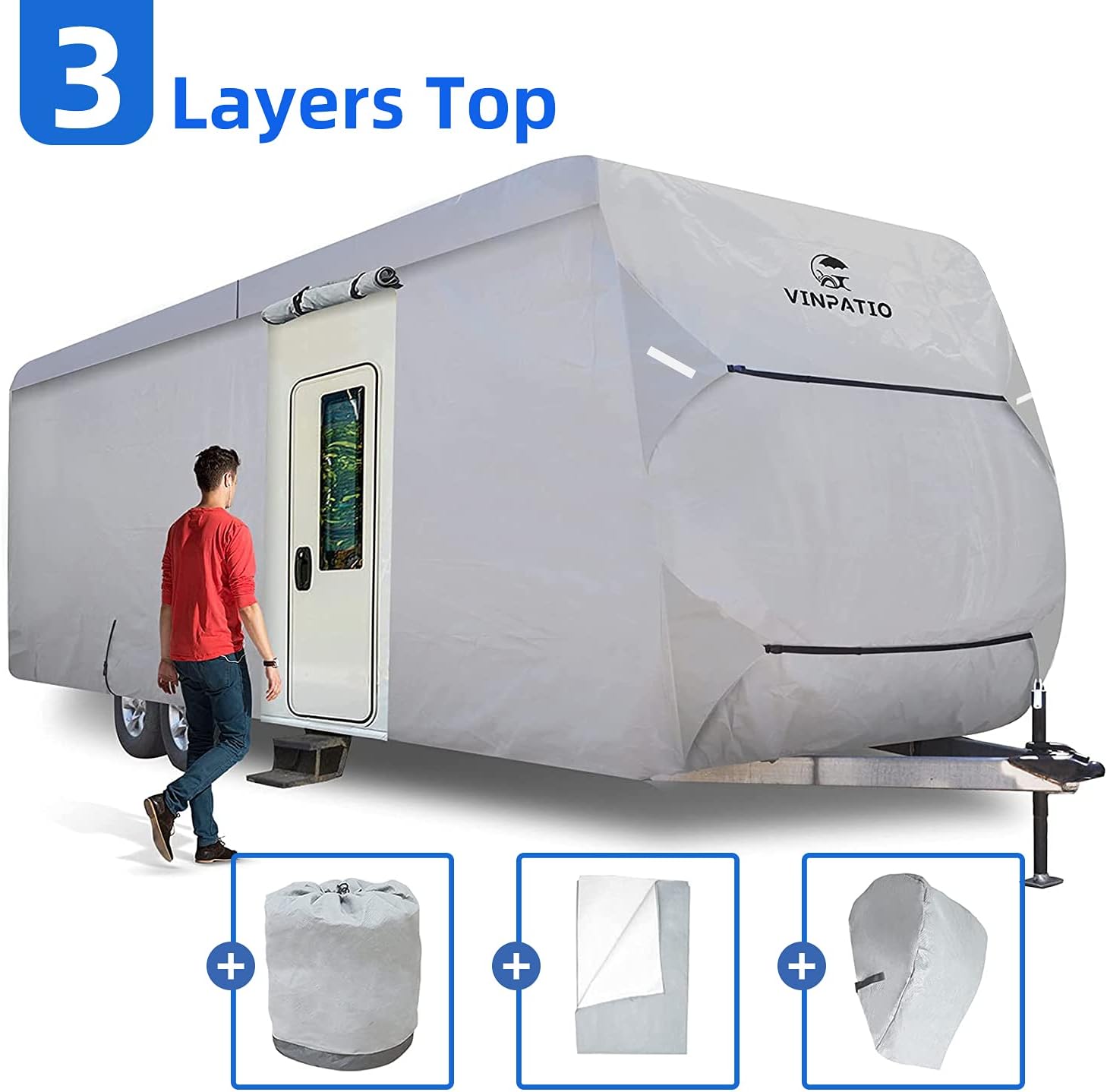 VINPATIO Thick 3 Layers Travel Trailer Cover Anti-UV Waterproof Camping RV Cover, Fits 20 ft-22ft, Grey : Everything Else