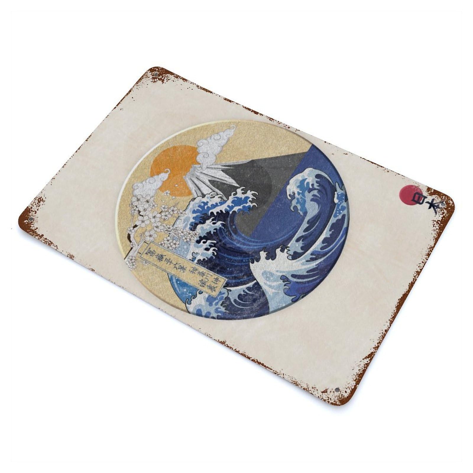 The Great Wave of Kanagawa Rusty Metal Tin Sign 11.8"x7.9", Ideal for Pub, Kitchen And Man Cave Decor