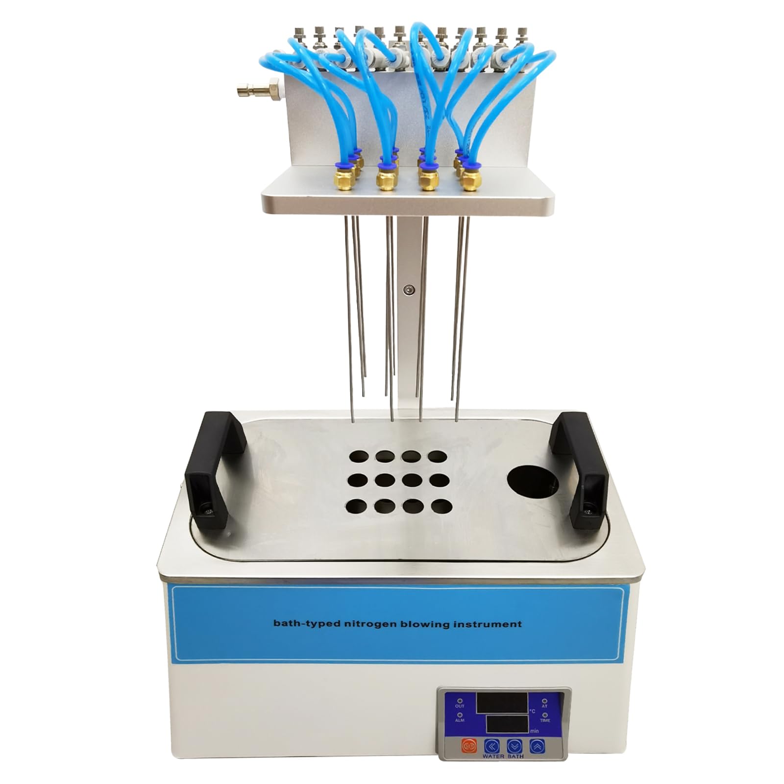 TECHTONGDA Bath-Typed Termovap Nitrogen Sample Concentrator 12holes Water Bath Nitrogen Blower Laboratory Sample Evaporator 600W 110V