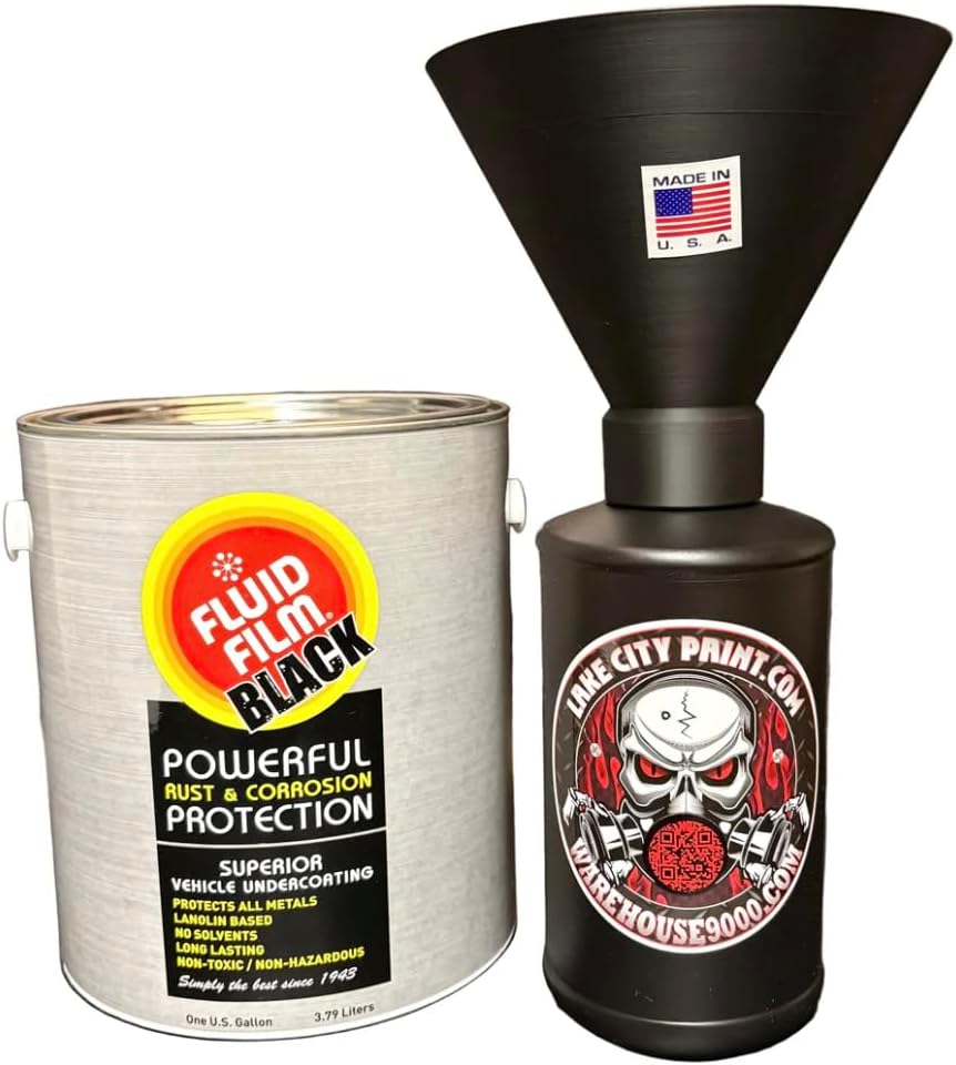 Lanolin FF Undercoating Black Gallon + Threaded Funnel Kit – Quart Bottle Included | No Mess Undercoating Setup
