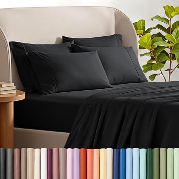 Bare Home Sheet Set 1800 Ultra-Soft with 2 Pillowcases Twin XL, Black