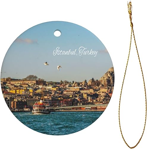 Miniatura 2 de Adorno de pavo de Estambul, adorno de Navidad impreso de cerámica de doble cara de 3 pulgadas, recuerdo de viaje por la ciudad, adornos colgantes