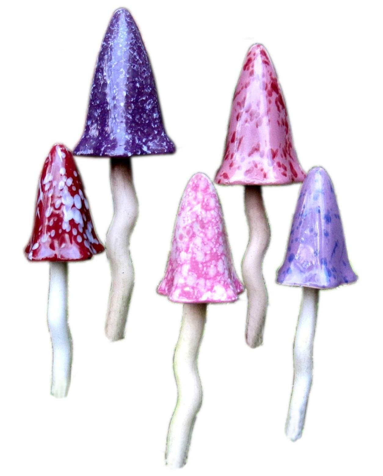 Leisure Gardening Ceramic Toadstools. Set of 5 Spring Shades