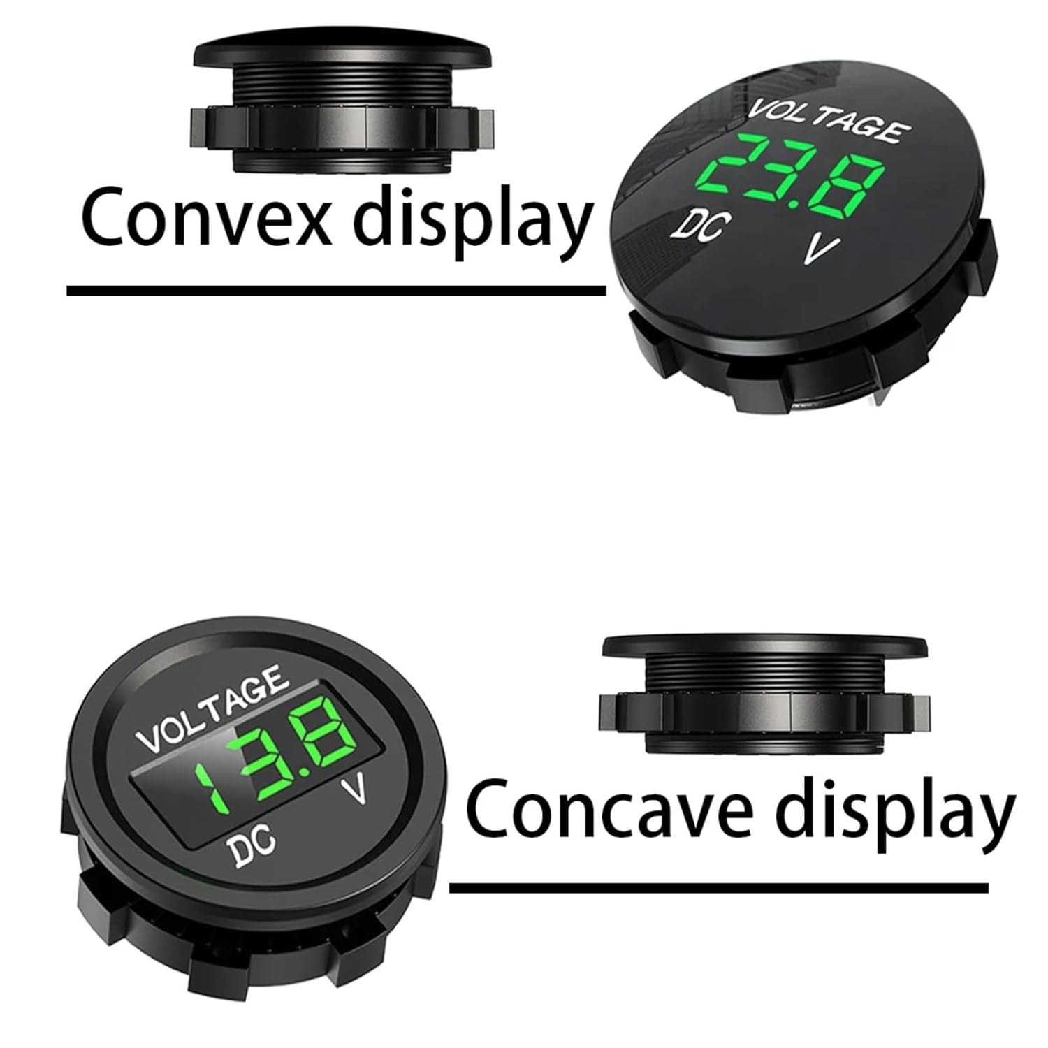 Mini Round Motorboat Motorcycle DC5V-48V Panel Digital Voltmeter Tester Monitor Display Voltmeter 1Pcs(Green-Concave)