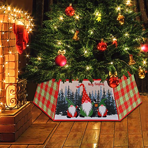 Hedaqi Foldable Christmas Tree Collar, 21 Inch Buffalo Plaid With Printed Gnome Pattern Tree Bottom Fabric Decoration Tree Skirt Square Base Stand Cover For Xmas Holiday Party Décor #TOP3
