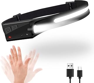 Headlamp Rechargeable, 230°Illumination LED Headlamp 1100Lumens 2COB Head Flashlights 5 Modes Lightweight Waterproof Headlight USB Motion Sensor Headlamps for Running Hiking Camping Reading