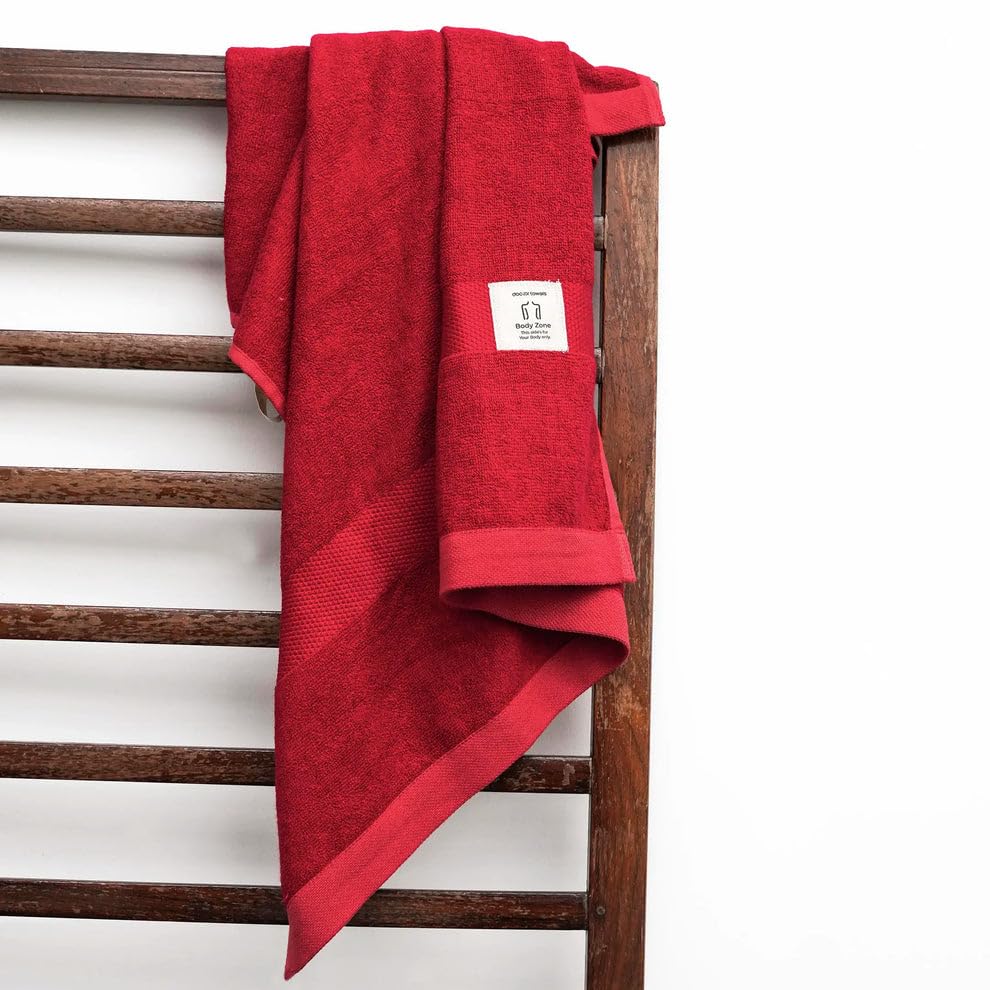 Image of Doctor Towels, World's First Banana Terry Bath Towel, 400 GSM | Dermatologist Tested for Sensitive Skin | 70 x 140 cm Towels for Bath Large Size | Clinically Tested to Help Reduce Acne - Red