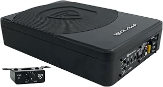 Rockville SS10P 800W Slim Under-Seat Powered Subwoofer with Built-in Amp & Remote Bass Knob for Cars/Trucks