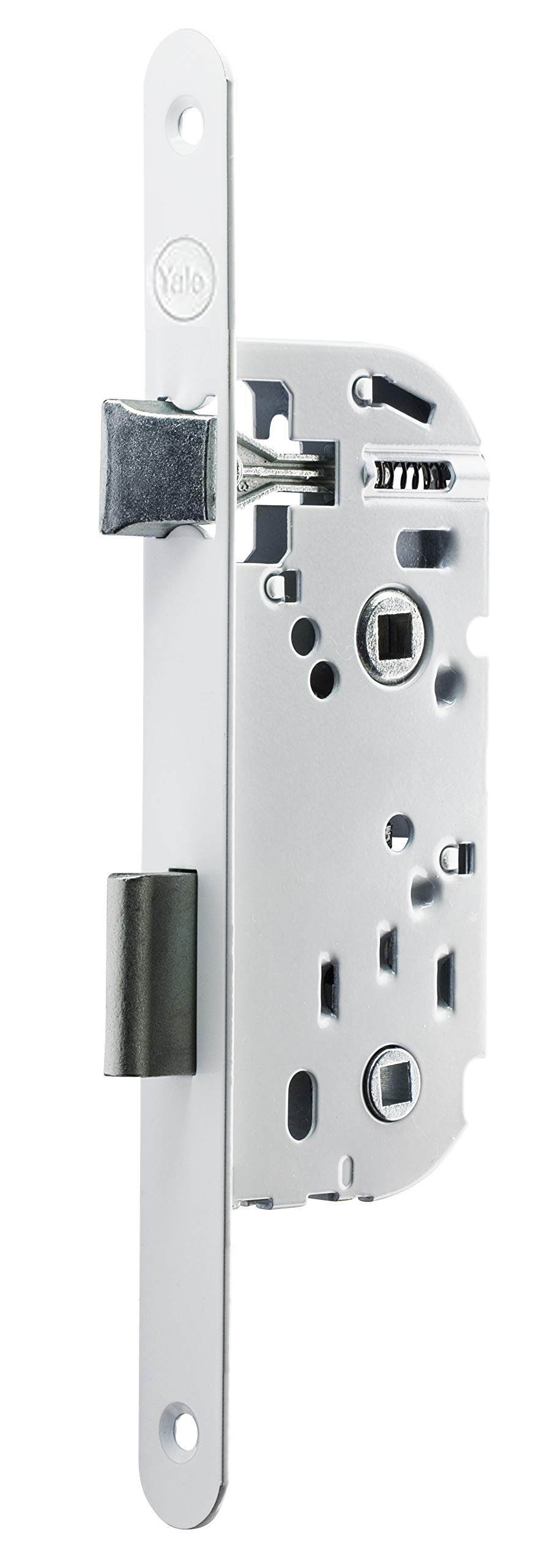 Yale Serrure à encastrer à condamnation, axe 50 mm, coffre 135 mm - Y53R-​A50/​B/​SC - Pêne Réversible, Têtière bouts ronds - Porte Salle de bain et WC - Blanc