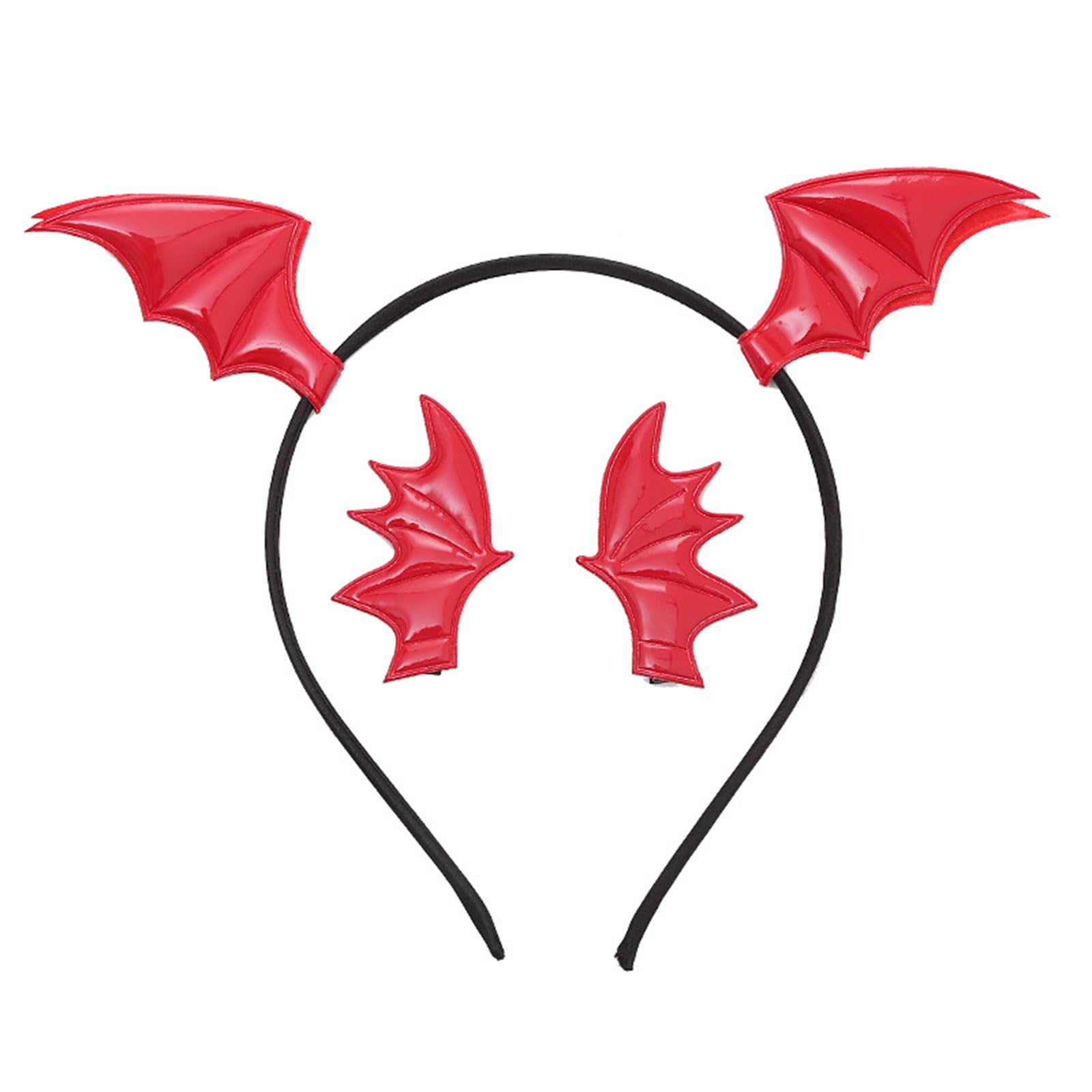 Ling & Bai Halloween Bat Headbands Bat Ear Hair Clips Devil Cosplay Costume Hair Accessories for Women (Red)