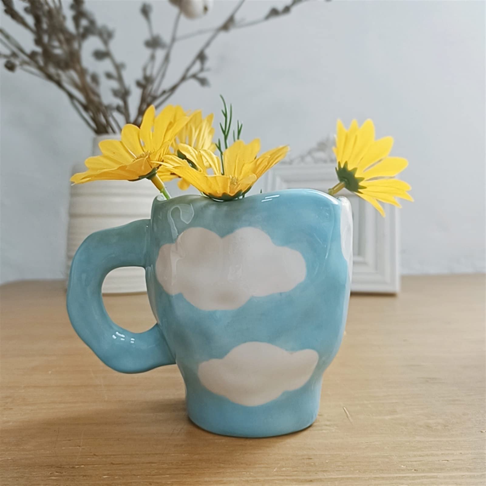Becher Becher Keramik Tragbare Tasse Familie Nachmittag Tee Kaffeetasse Frühstück Milch Tasse Handbemaltes Muster Geeignet für Büro Schule Kaffeetasse