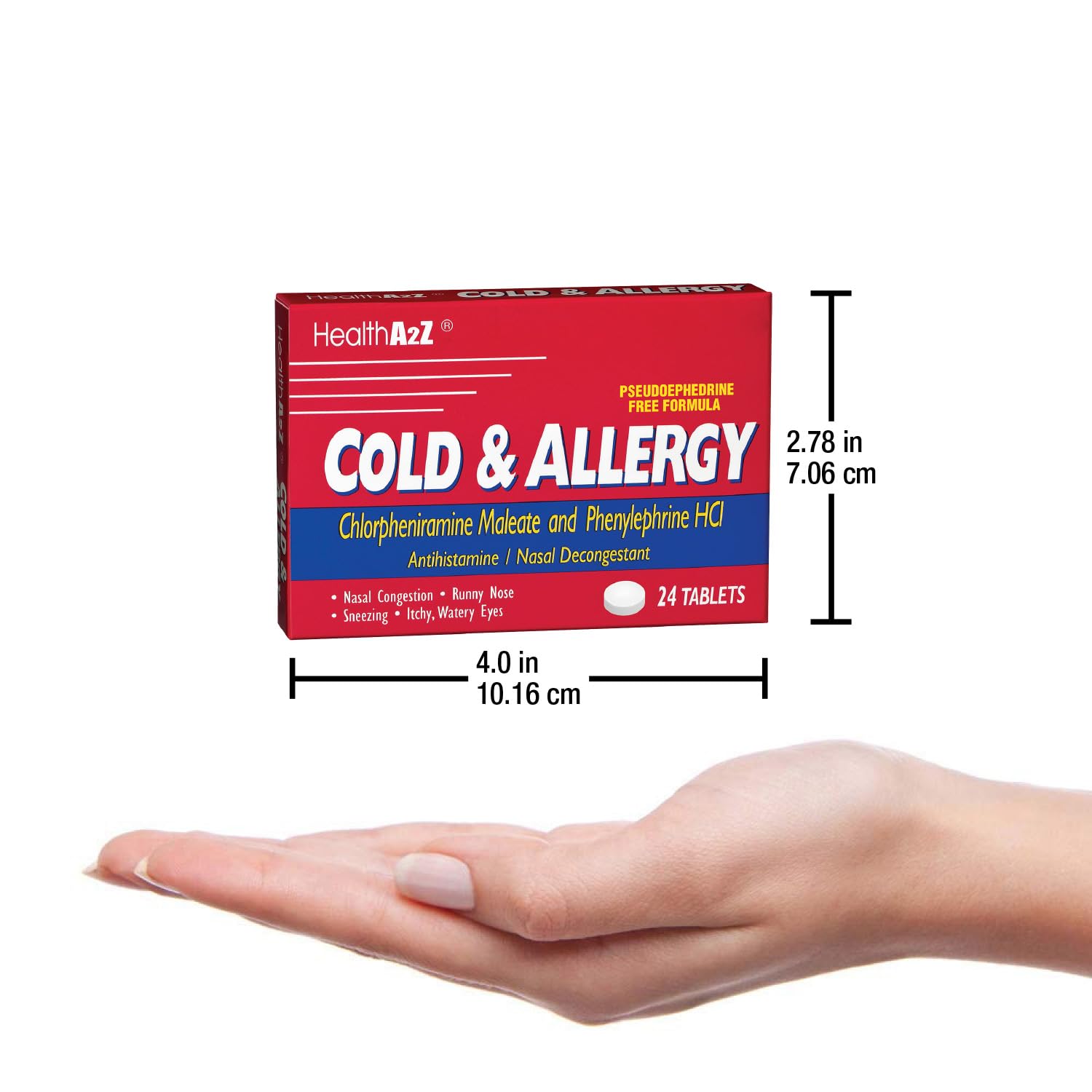 HealthA2Z Cold & Allergy Relief, Chlorpheniramine Maleate & Phenylephrine HCL, Dye Free, 24 Tablets x 3pack (72 Tablets) — Amazon image 5