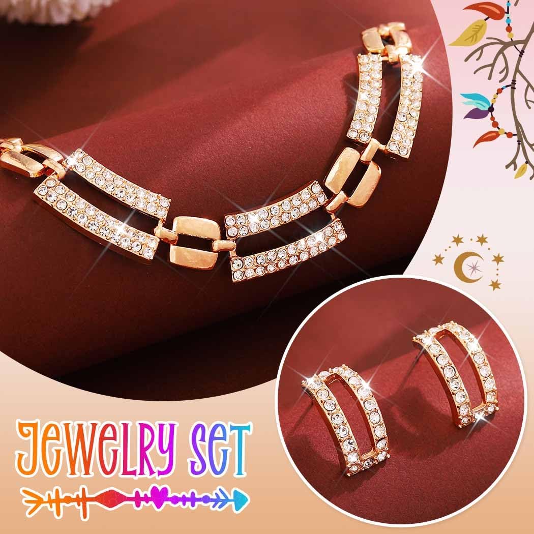 Unicra Gold Jewelry Sets Chunky Necklace Earrings Ring Set Rhinestone Fashion Statement Costume Jewelry Set for Women - Image 6