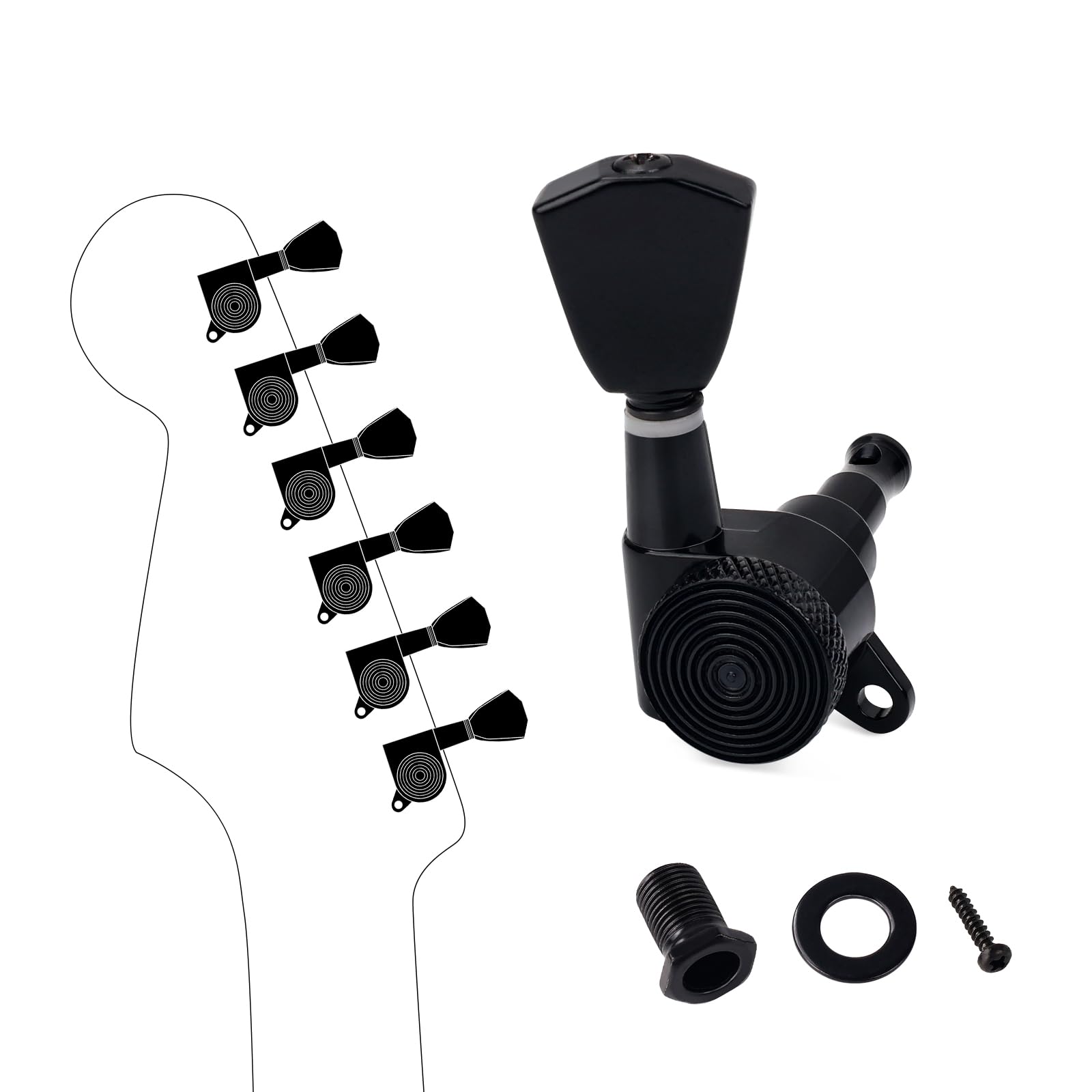Banworks 6-In-Line Guitar Locking Tuning Pegs 16:1 Ratio Sealed Tulip Guitar String Tuning Keys Machines with 45 Degree Fixing Tag for Super Strat ST Tele Electric Guitar Pack of 6 JT/ZSJXQ-02 Black - Image 3