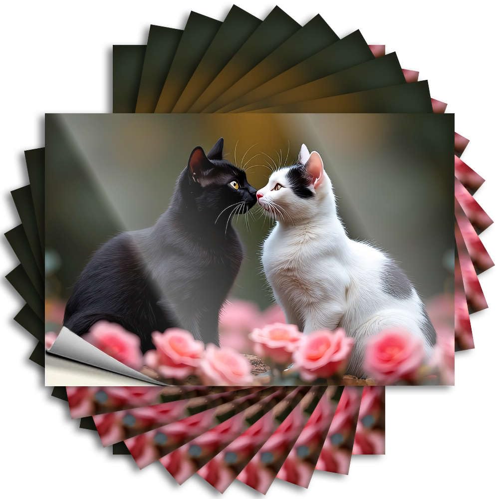 Two Cats Sitting Among Pink Roses. Cover Tall - Country Room Decor Quote Self Adhesive Sticker(8X12CM)