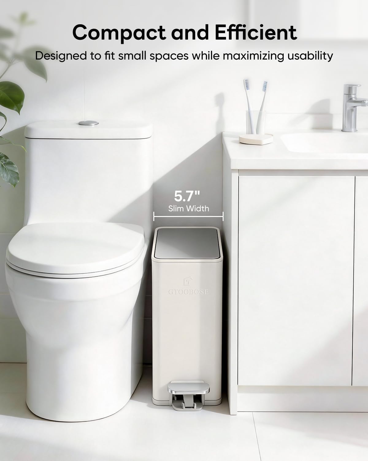 10L/2.6G Slim Bathroom Trash Can, Narrow Stainless Steel Soft-Close Step Pedal Bin with Lid, Odor Control Carbon Box, Removable Inner Bucket, Small Waste Bin for Bedroom, Office, RV (White)