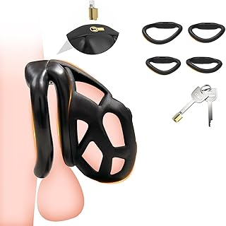 AMZII 7.0 Cobra Peniskäfig Sex Spielzeug für die Männer,Chastity Cage Male mit 4 Arc Cockring & Super-Unsichtbar Schloss,K...