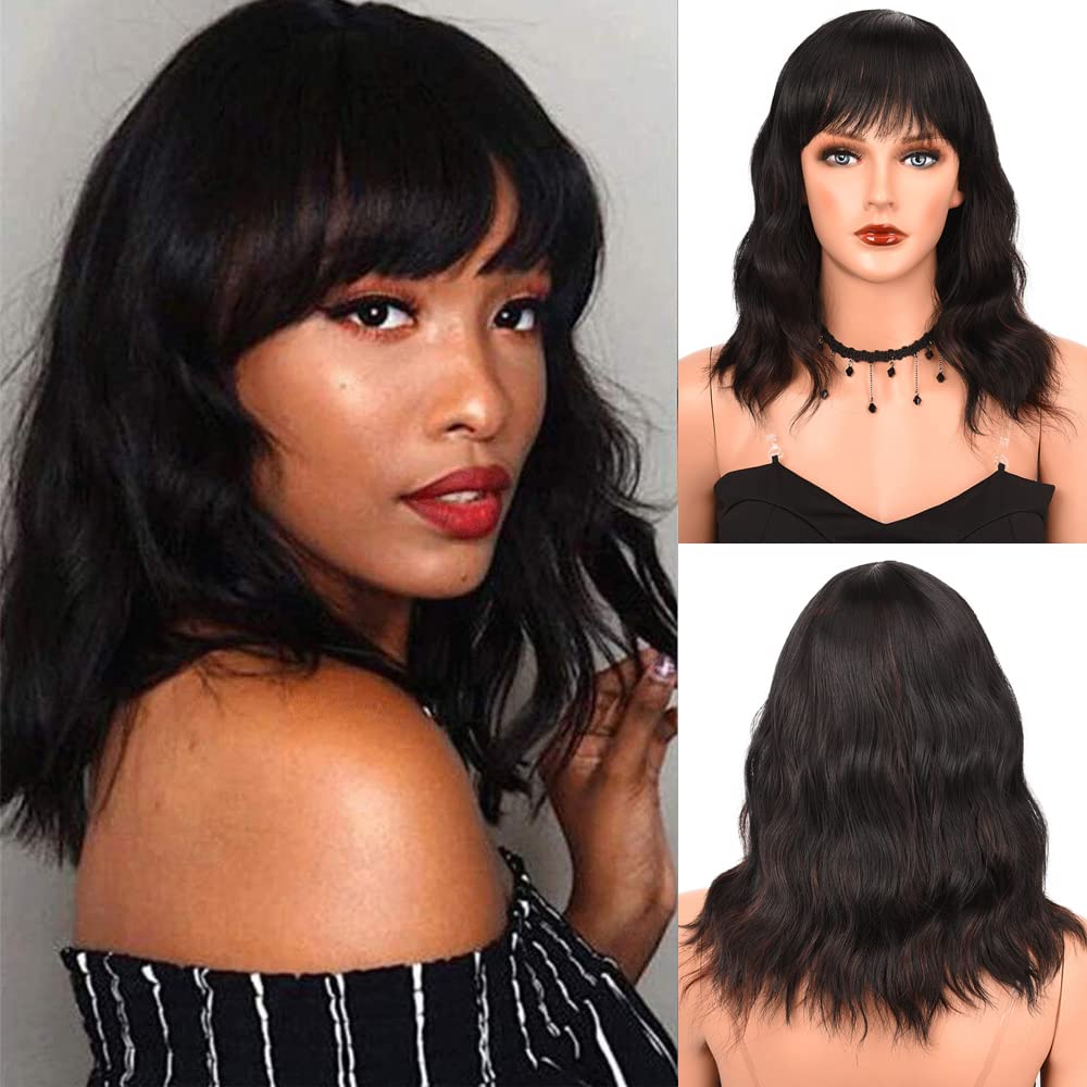Colorprincess Bob Wigs Human Hair Wigs for Black Women Body Wave Wigs Short Human Hair Wigs Machine Made Cheap Human Hair Wigs 130% Density Natural Wavy Wig (14 inch)