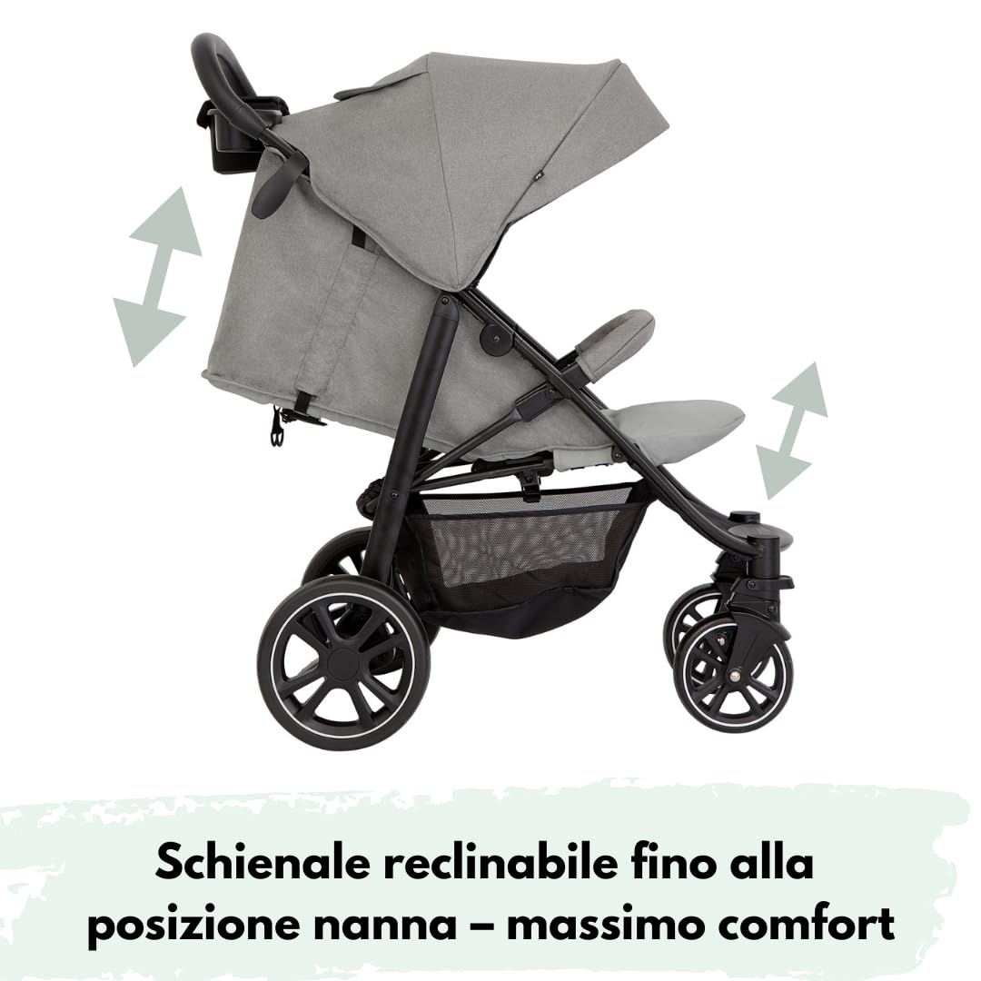 Graco Passeggino Leggero EezeFold DLX, Passeggino da Viaggio con Chiusura a Una Mano, Sospensioni a 4 Ruote, Reclinabile, Cestello Ampio – Grigio Lunare
