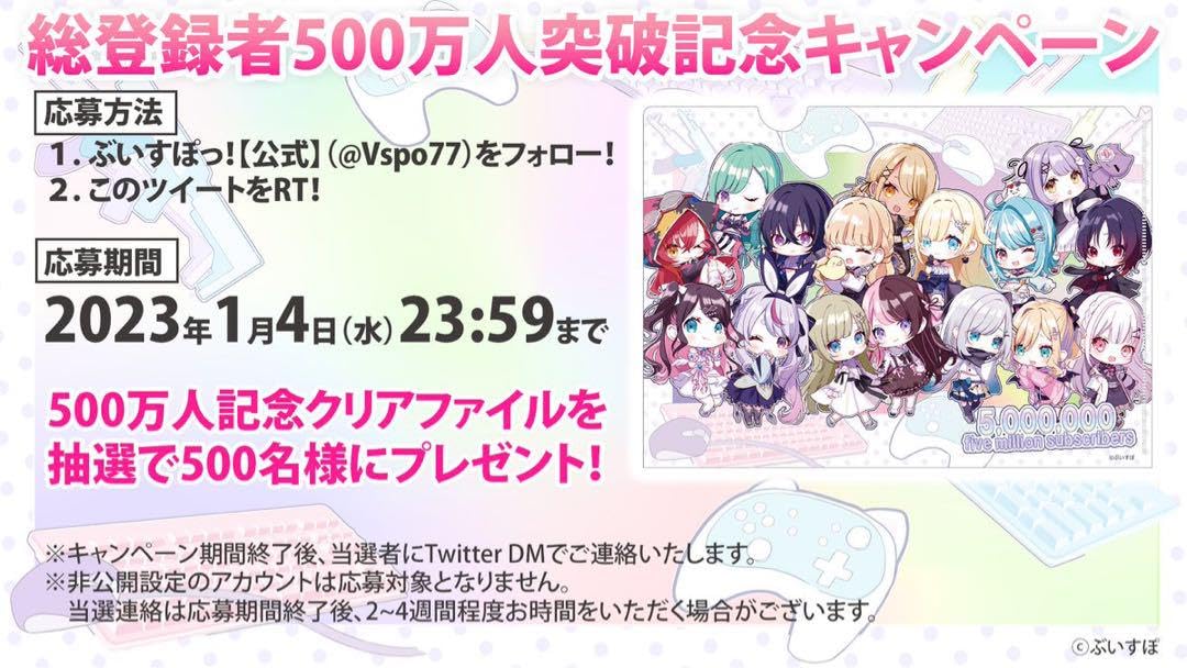 非売品 ぶいすぽ登録者500万人記念クリアファイル Amazon.co.jp: ぶいすぽっ 500万人登録記念クリアファイル