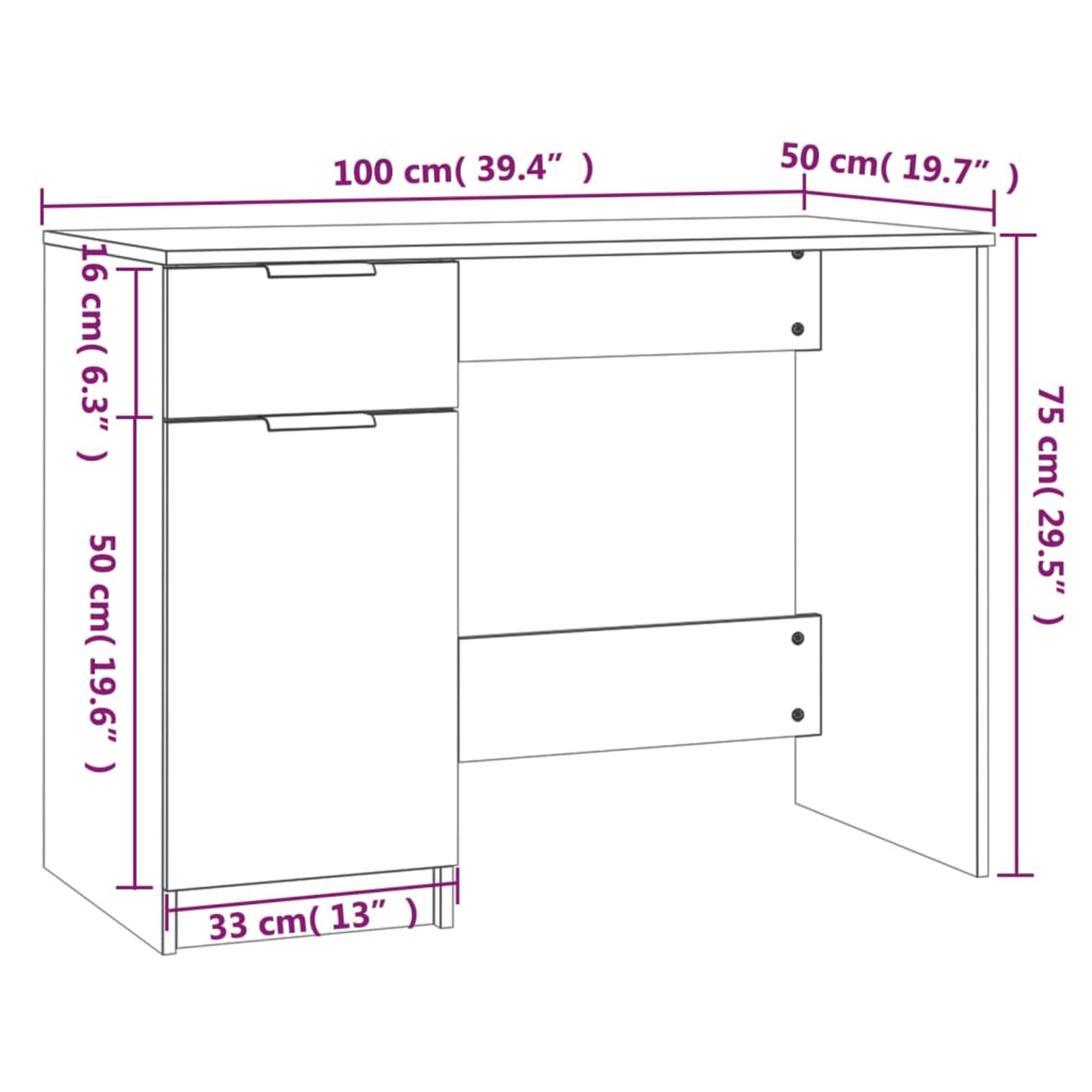 Homgoday Mobilier de bureau en chêne fumé 100 x 50 x 75 cm en bois multicouche, décoration de meubles, meubles d'intérieur/extérieur pour salon bureau
