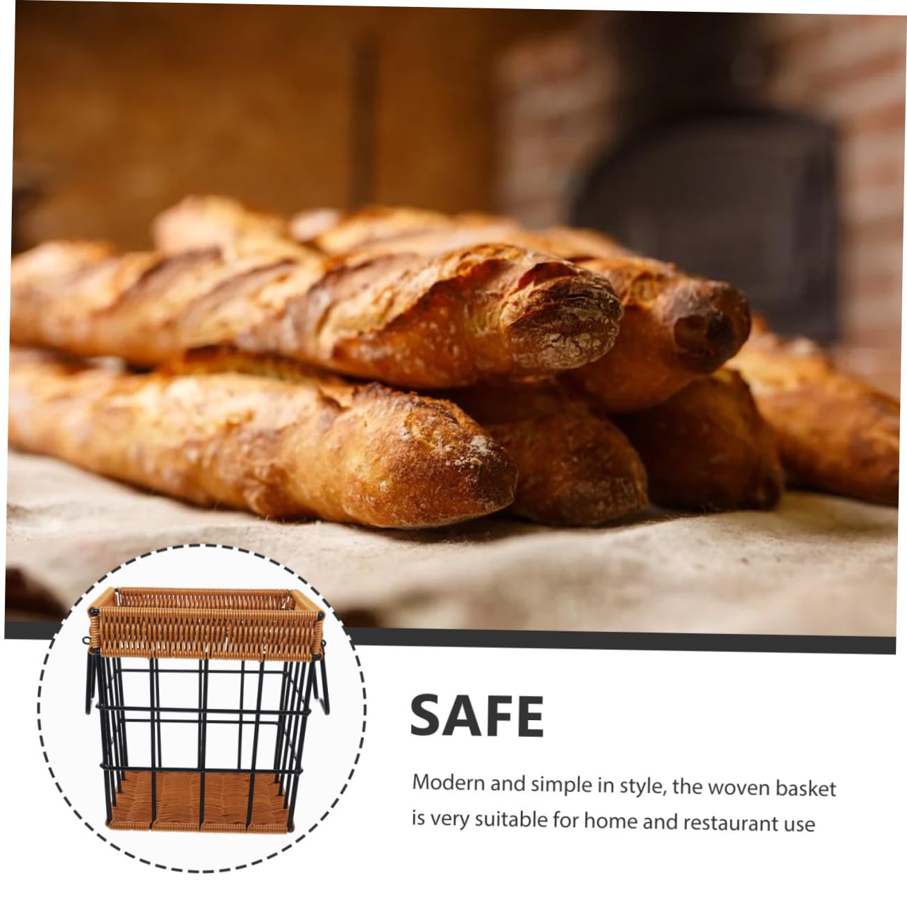 VICASKY Panier à Tressé en Fer Peint Antirouille, Corbeille Carrée pour Baguette, Panier de Rangement Multifonction pour Service Alimentaire et Pâtisserie, Couleur Naturelle, Usage