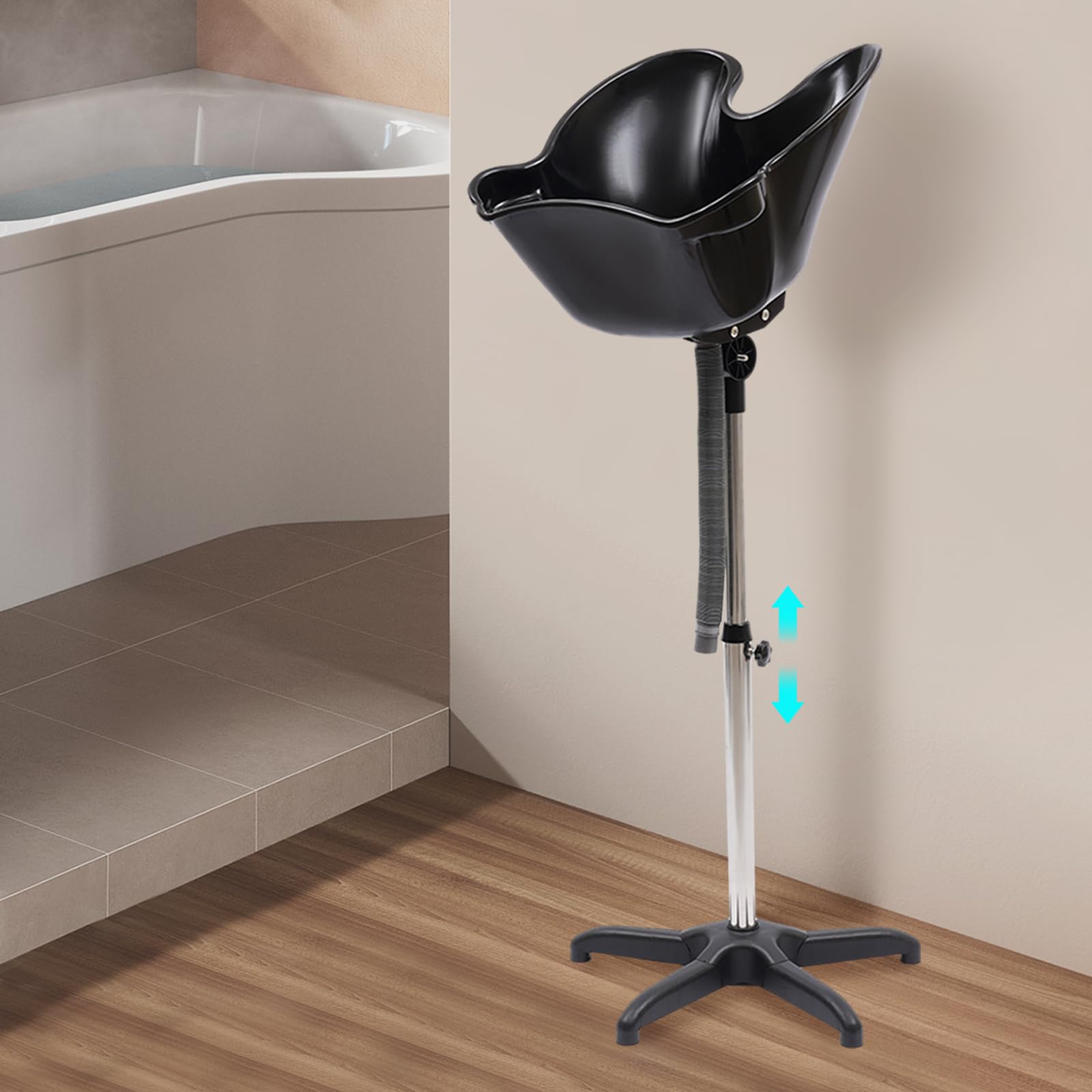 Lavabo de pelo ajustable en altura para personas mayores y hogares – Cómodo fregadero con lavabo profundo y soporte ajustable, incluye manguera de drenaje