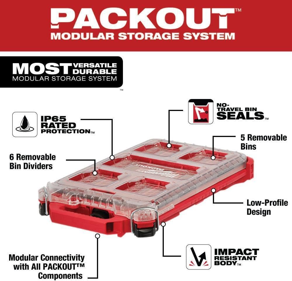 For Milwaukee 48-22-8436 5-Compartment PACKOUT Compact Low-Profile Tool Organizer