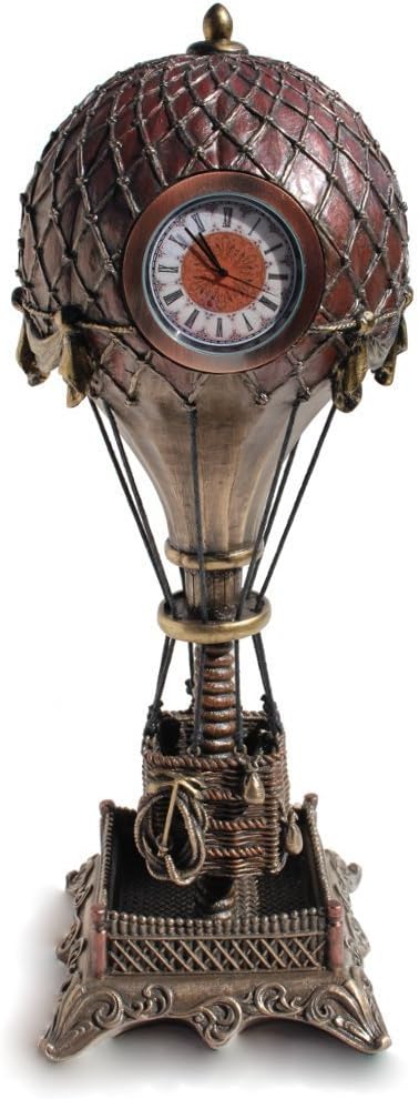 VERONESE Steampunk Hot Air Balloon with Clock Statue Sculpture Cold Cast Bronze
