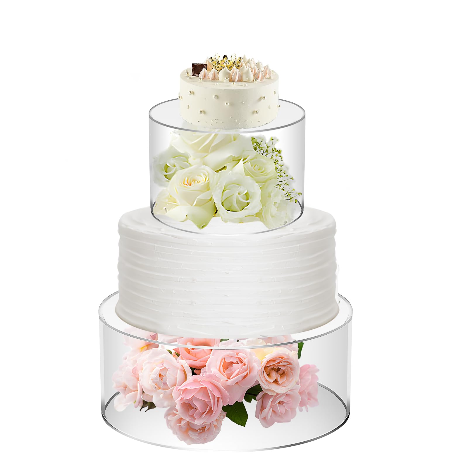 Ghshanog Clear 2Pcs Fillable Cake Stand, Acrylic Cake Risers,15Cm+25Cm 2 Tier Hollow Bottom Stackable Cylinder Cake Display Riser,Tabletop Cake Decorative For Wedding Birthday Holiday Party