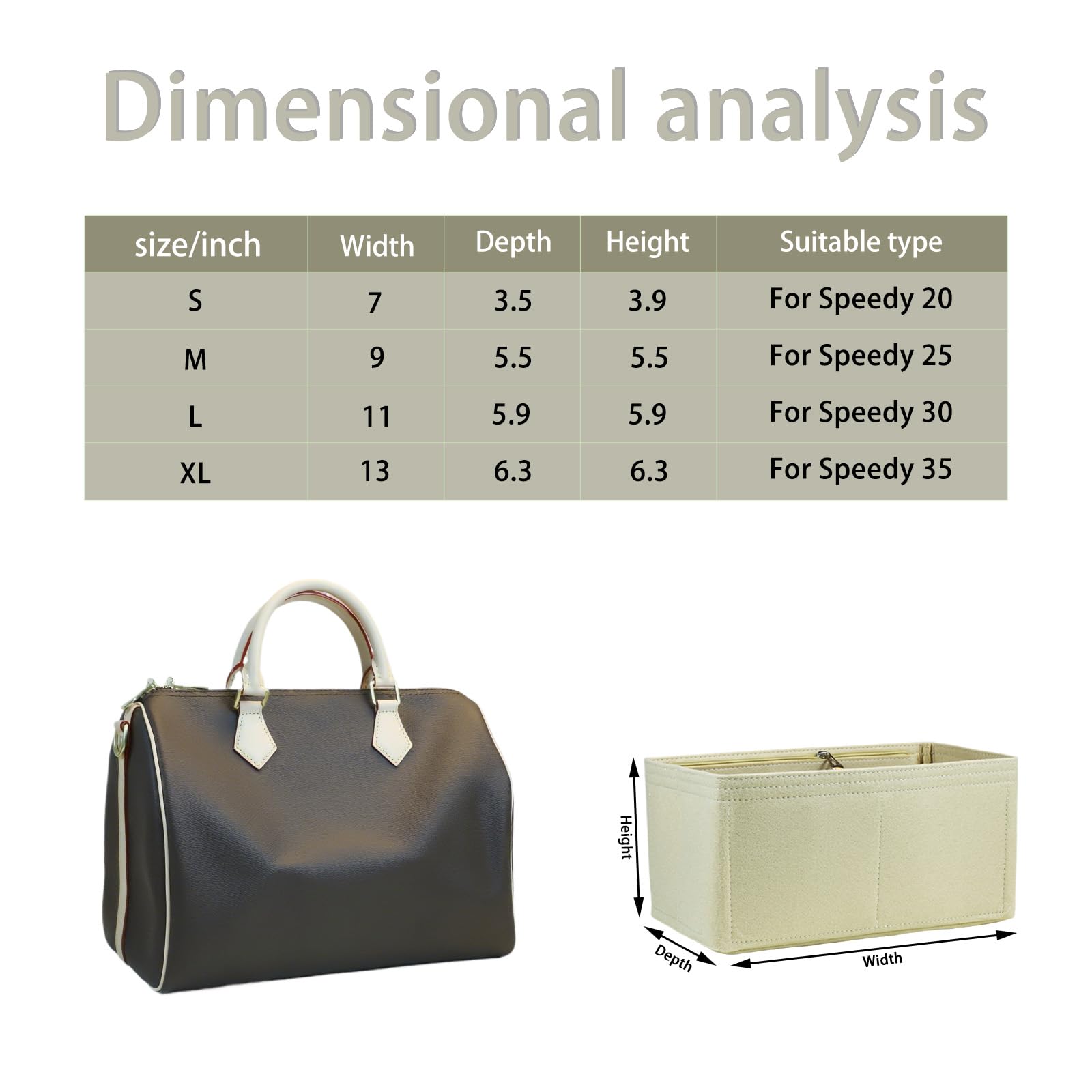 Inserti per borsa per inserto organizer Lv Speedy 30, per borsa monogram, inserto protettivo per borsa tote e protezione per borsa a mano, inserto organizer 1083Khaki-L