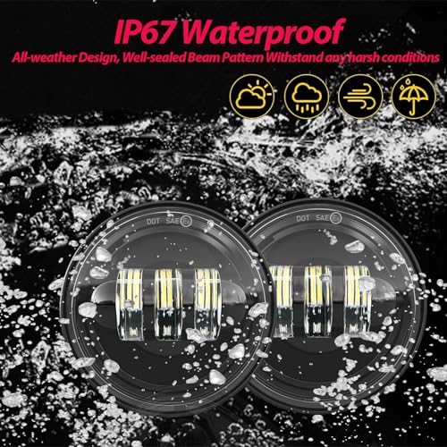 Image of 4.5 inch Motorcycle LED Fog Passing Lights Compatible with Harley Davidson Road King Ultra Classic Fat Boy Street Glide CVO Tri Glide Heritage Softail Deluxe Switchback Electra Glide Ultra 2PC black