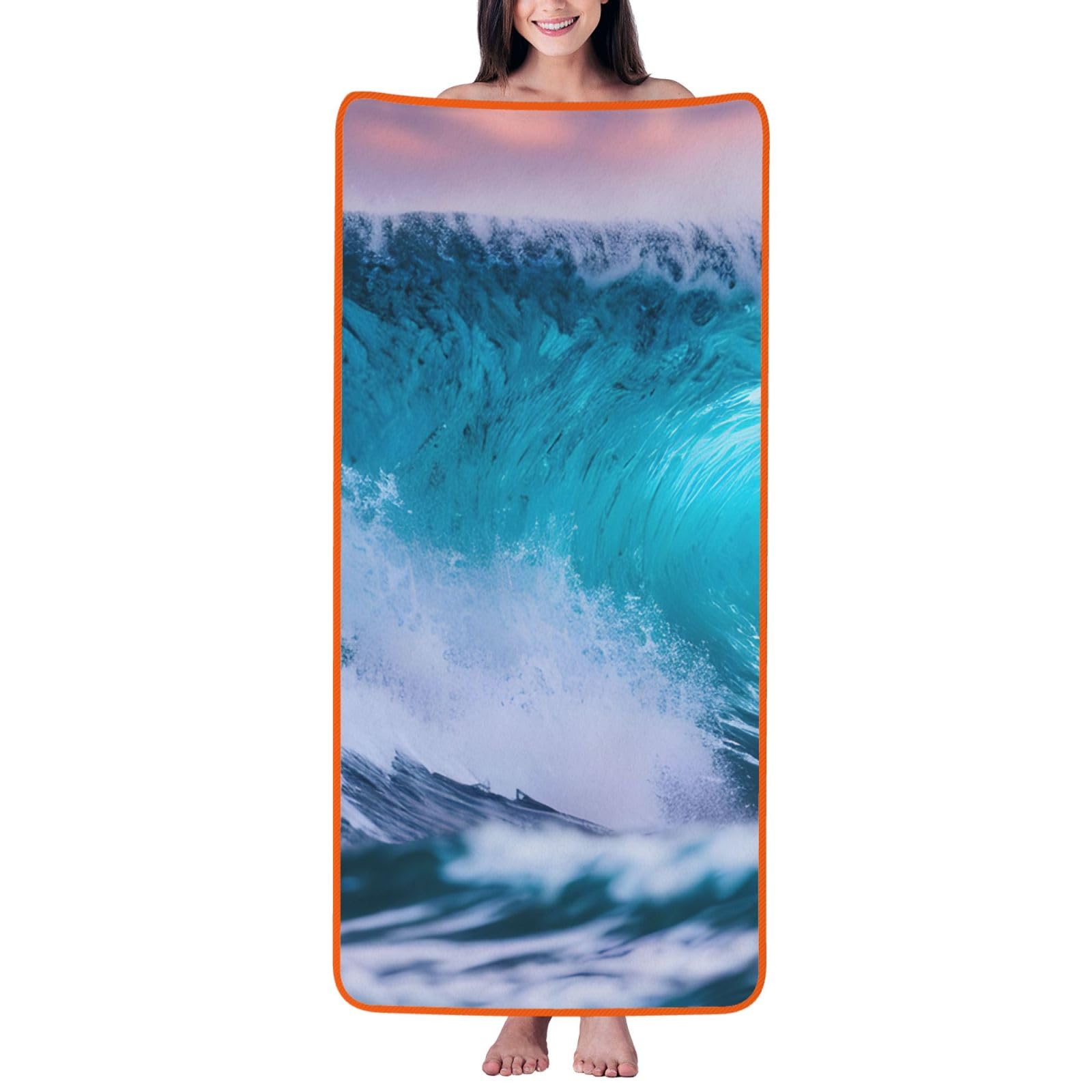 JBJGKHLP Blue Ocean Wave Print Women Men Couples Coral Velvet Bath Towel Ultra-Soft For Home Bathroom Travel