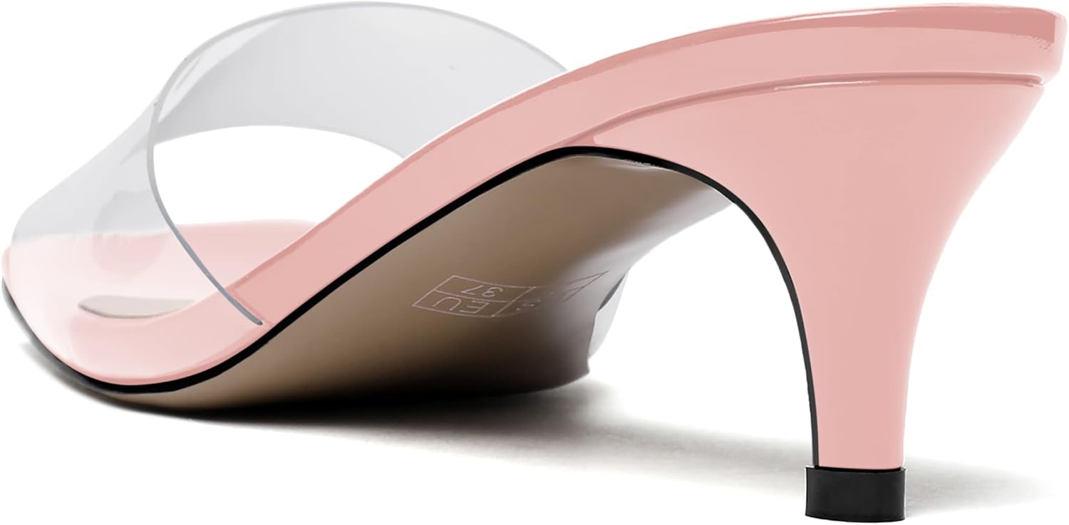 WAYDERNS Women's PVC Solid Open Toe Dating Slip On Casual Clear Kitten Low Heel Heeled Sandals 2 Inch - Image 7