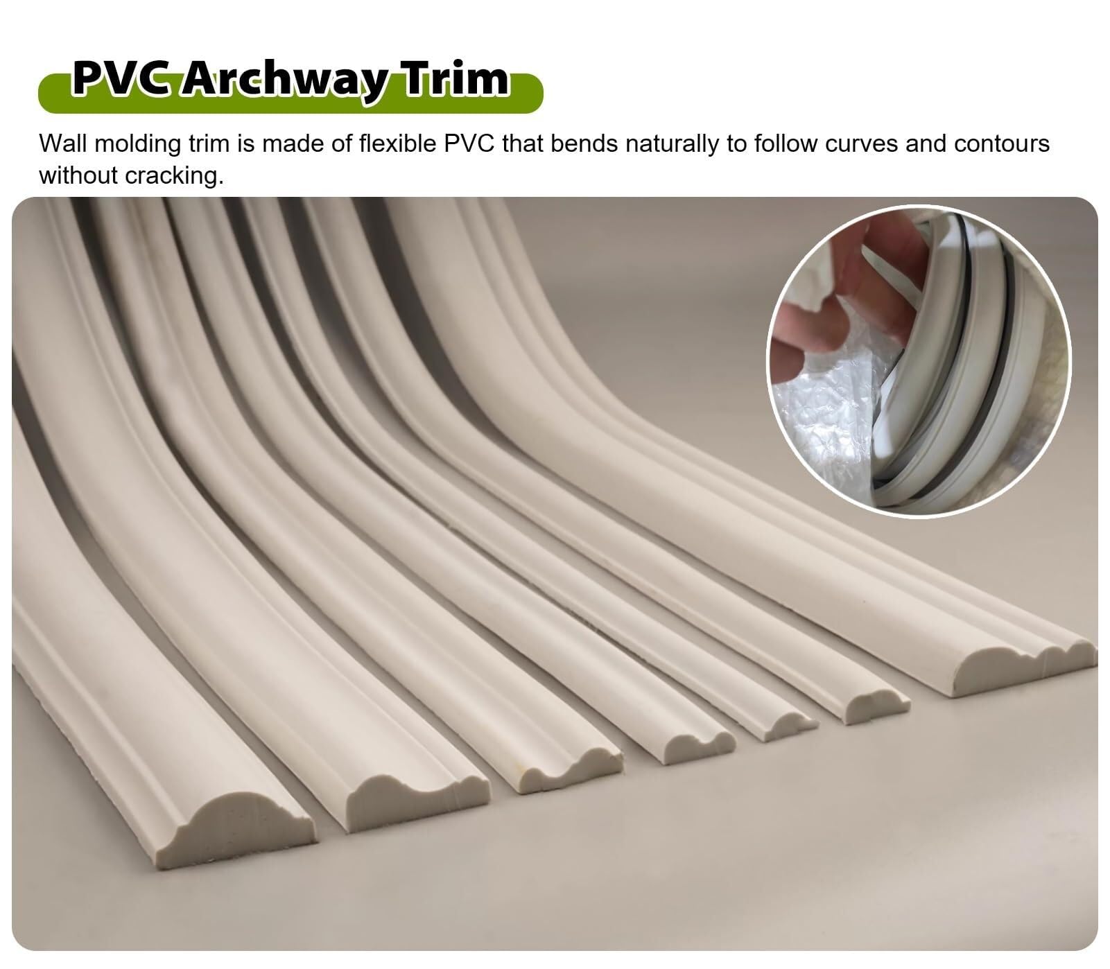 Moldura en forma de arco 3D recortable para marcos de puerta 1-10m | Arco precurvado blanco de PVC pintable decorativo para paredes interiores(W 5cm(2"),L7m/23ft)