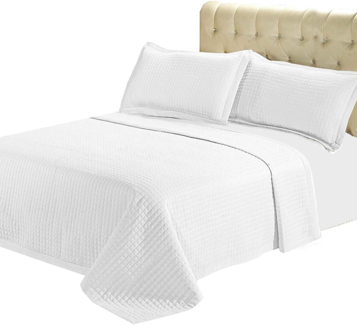 sheetsnthings Luxury Quilted Coverlet Set - 2-Piece Wrinkle-Free Microfiber Comfy Bedspread with Matching Pillow Shams (Twin XL, White)