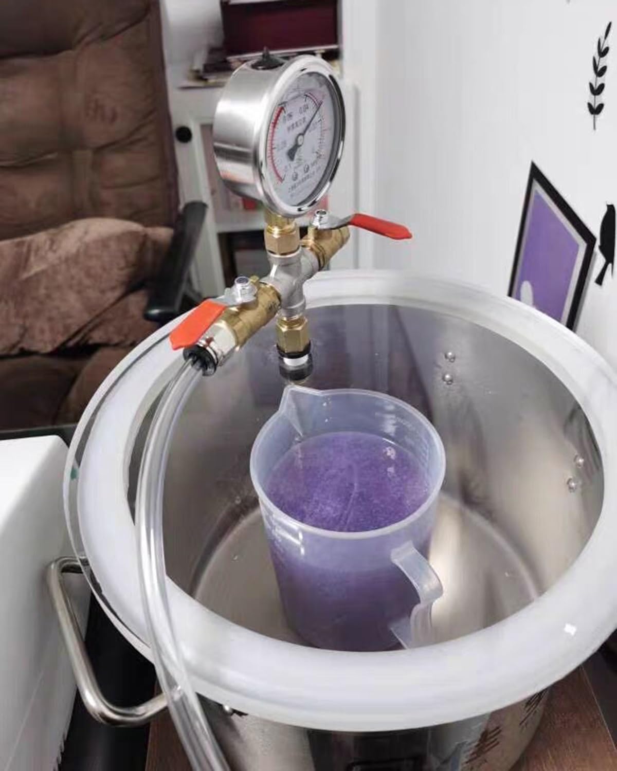 Oracra Pressure Pot Vacuum Chamber for Epoxy Resin Casting, 3/5.5/13 Gal Degassing Bubble Remover Barrel with Hose, Stainless Steel Vacuum Gauge Tester Tank(1.6 Gallon/6L)
