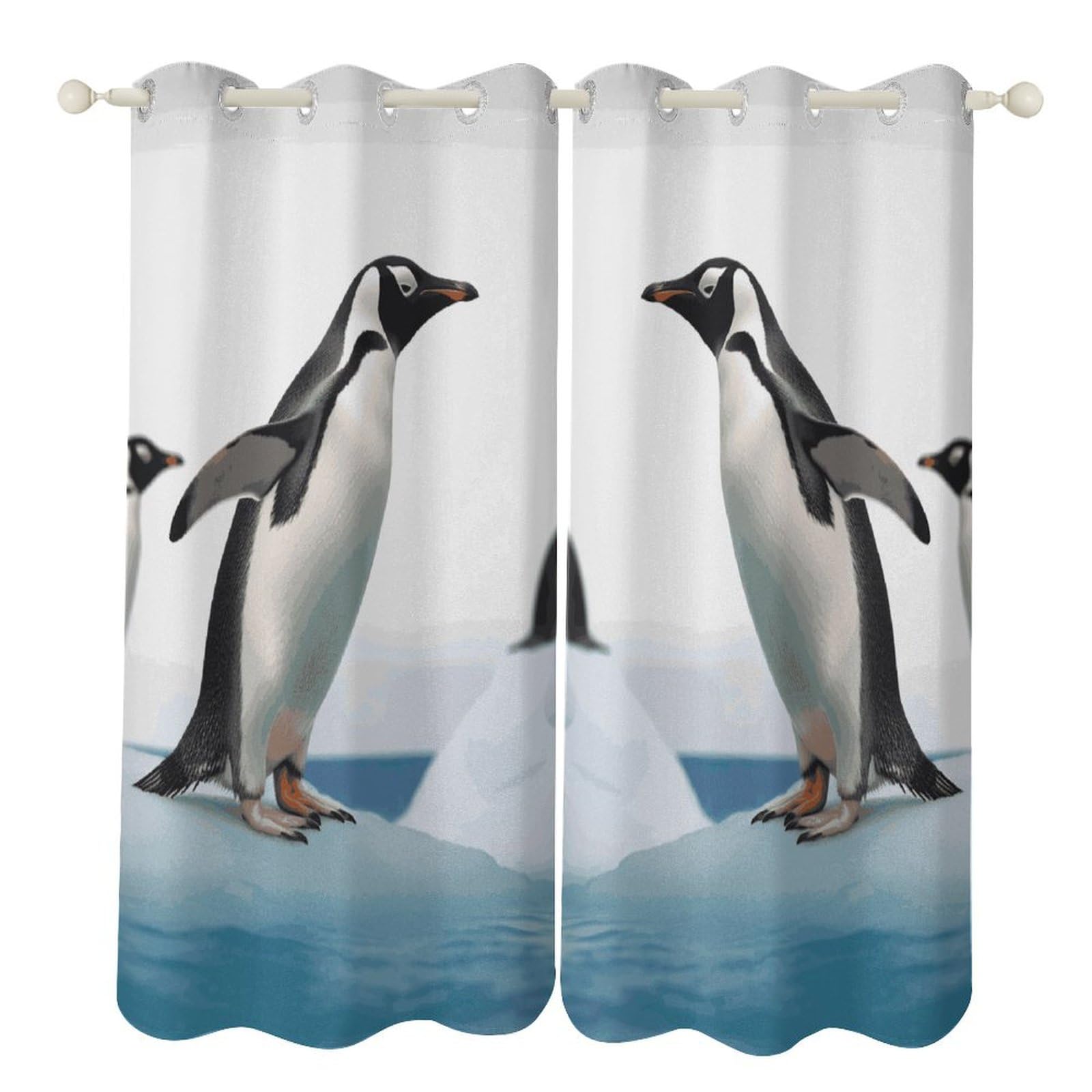 Rideaux occultants bleu marine motif pingouin pour chambre enfant et salon