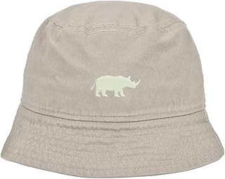 Mens Bucket Hat Rhinos Animal Embroidered Washed Cotton Classic Bucket Hat Beige