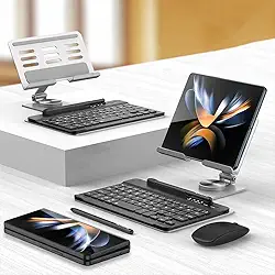 Kit de Teclado para Samsung Galaxy Z Fold 6/Fold5/Fold4/Fold3, Suporte Adequado para Smartphones e Tablets com Tela Dobrável, Incluindo Suporte Dobrável, Teclado, Mouse e Caneta Capacitiva