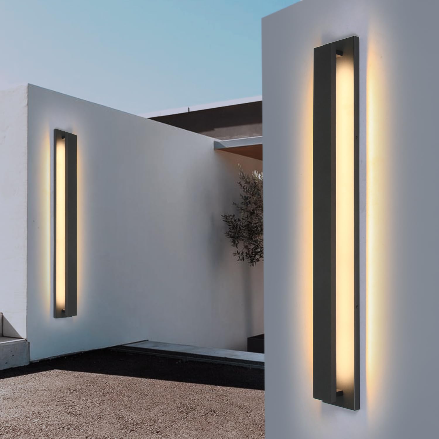 Condition photo showing New/Like New for 35inch long outdoor modern led wall light, 20w waterproof indoor wall mount fixtures,3000k warm light rectangular wall sconce for front door, stairway, living room
