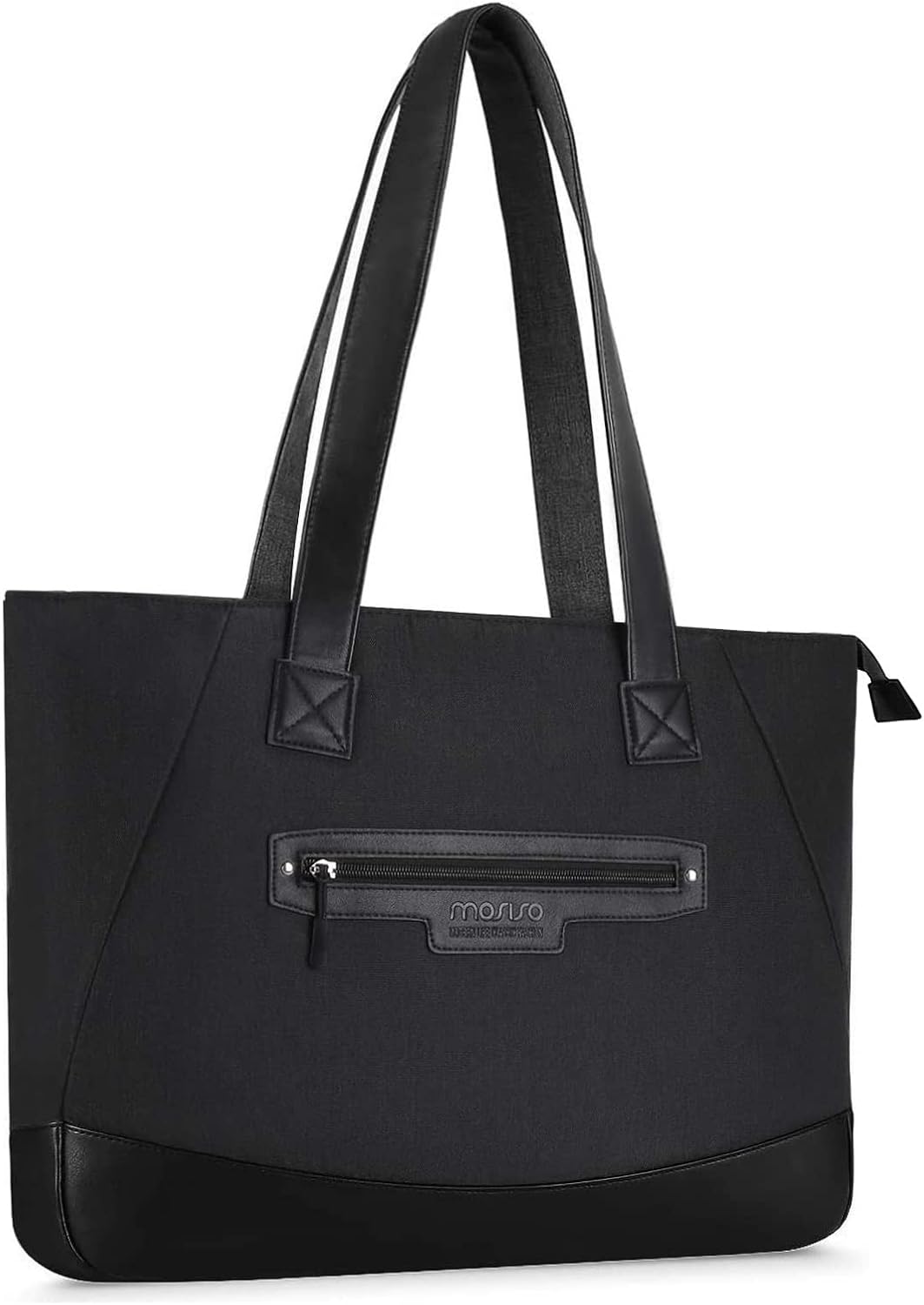 MOSISO Laptop Tote Bag for Women (17-17.3 inch), Lightweight PU & Polyester Work Travel Shopping Carrying Shoulder Bags Handbag Tote Bag with Laptop Compartment, Black