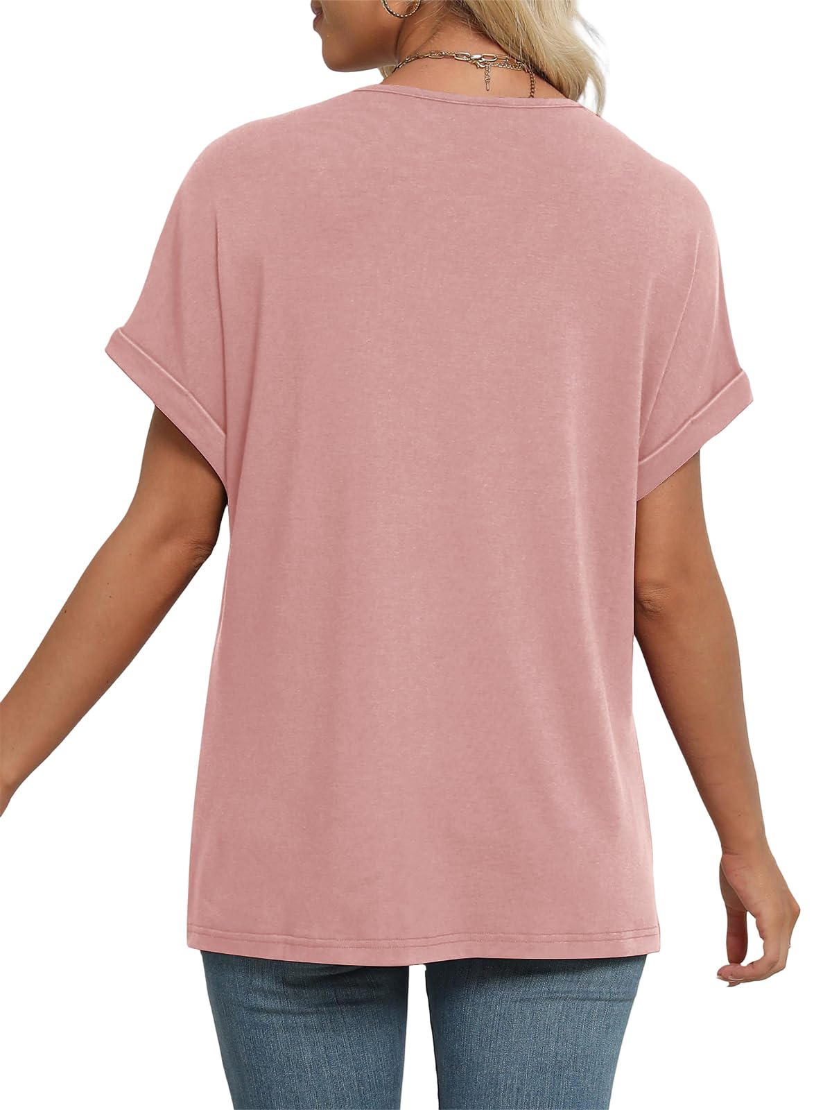 Cuptacc Womens Tops V Neck T Shirts for Women Short Sleeve Solid Color Casual Summer Tee Shirt - 3