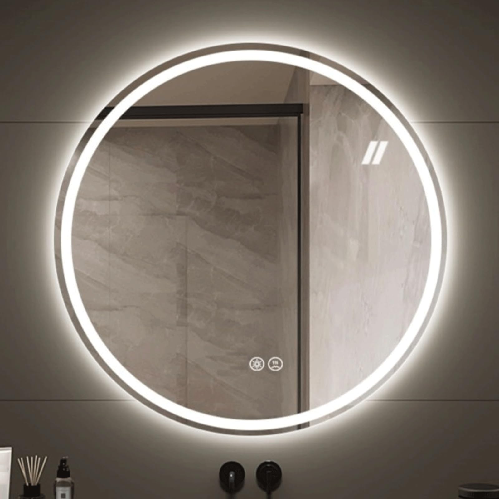Miroir LED rond 70cm de toilette avec lumière réglable et interrupteur tactile pour salle de bain