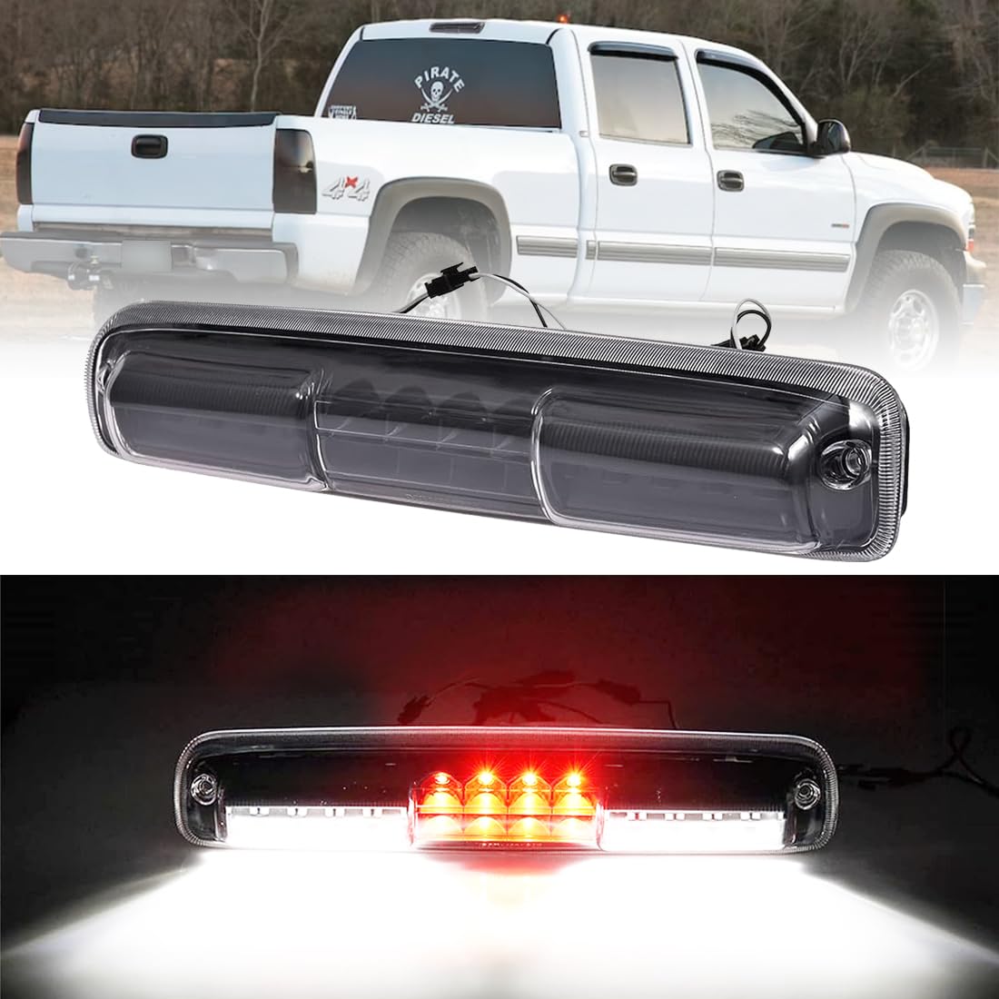 LED 3rd Third Brake Light High Mount Stop light Tail Rear Center Cab Roof Tail Cargo Lamp for 99-06 Chevy Silverado/GMC Sierra 1500 2500 3500, 07 Silverado/ Sierra 1500 2500 3500 HD Classic Clear lens