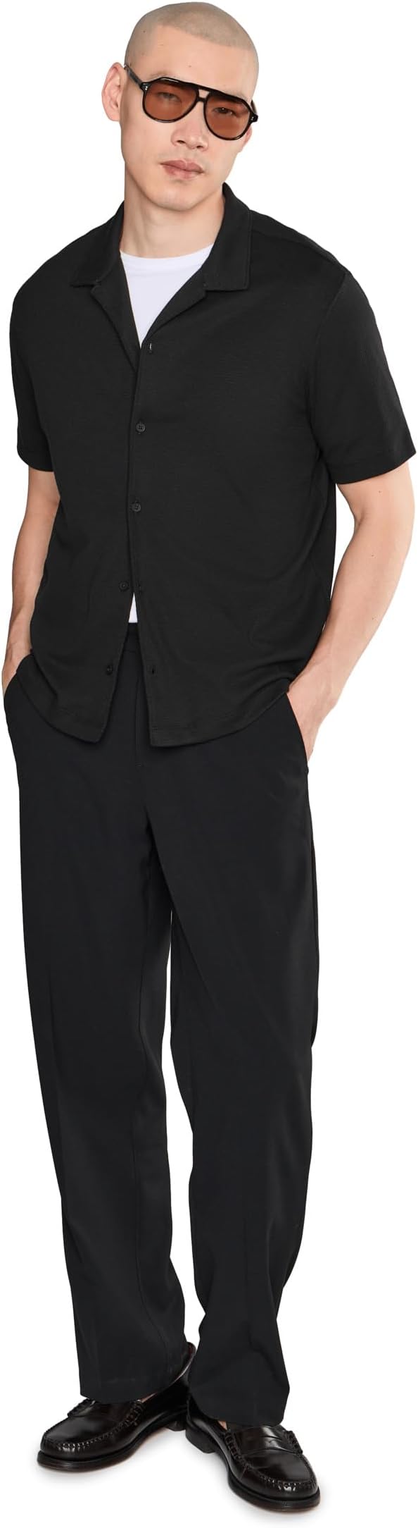 Мужская рубашка Vince Mesh Knit Short Sleeve Cabana, цвет: Чёрный — фото 3