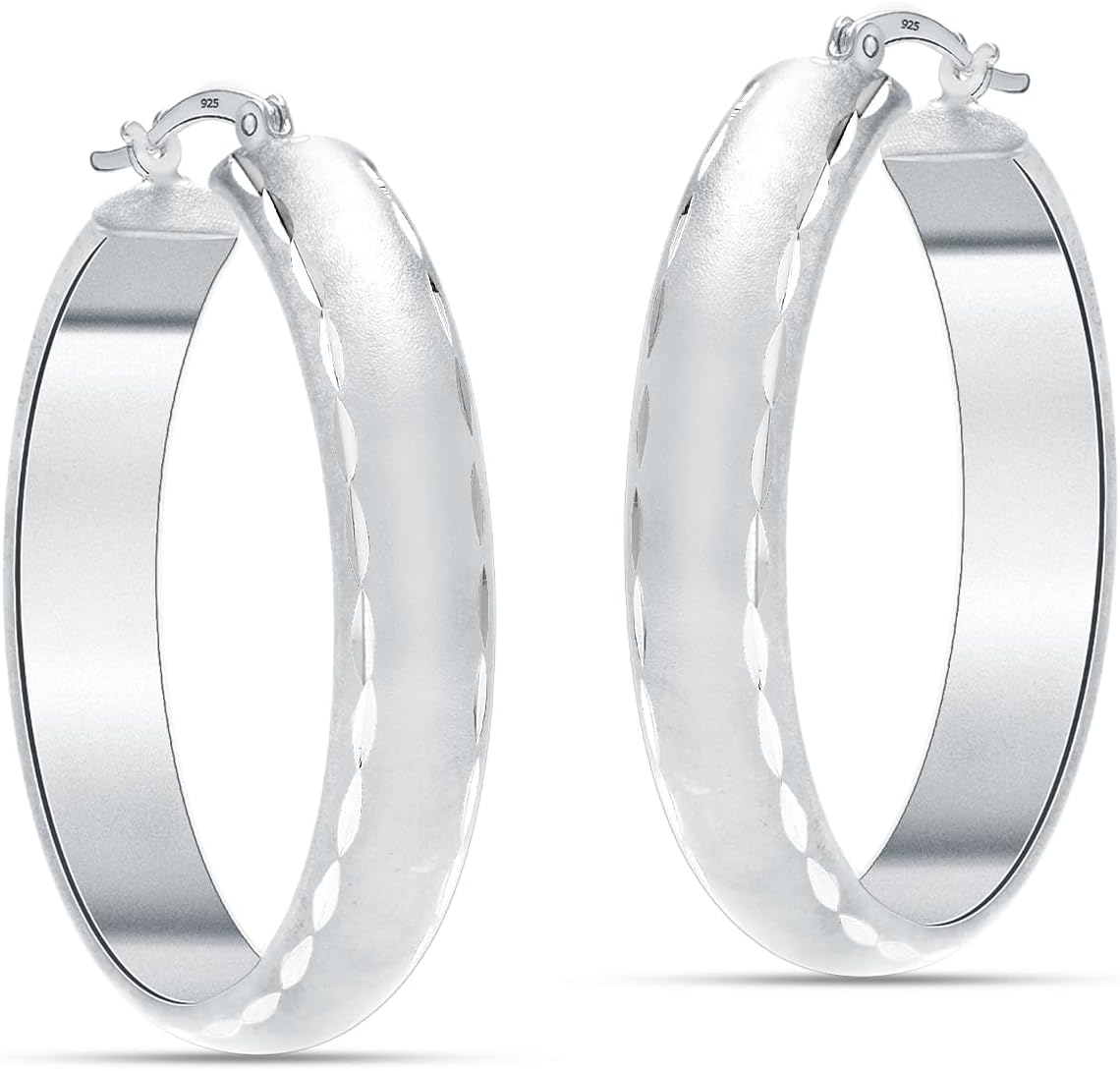 LeCalla 925 Sterling Silver Hoop Earrings for Women | 14K Gold-Plated & Rose Gold-Plated Diamond-Cut Hoop Earrings | Textured Click-Top Hoops Earring Jewelry