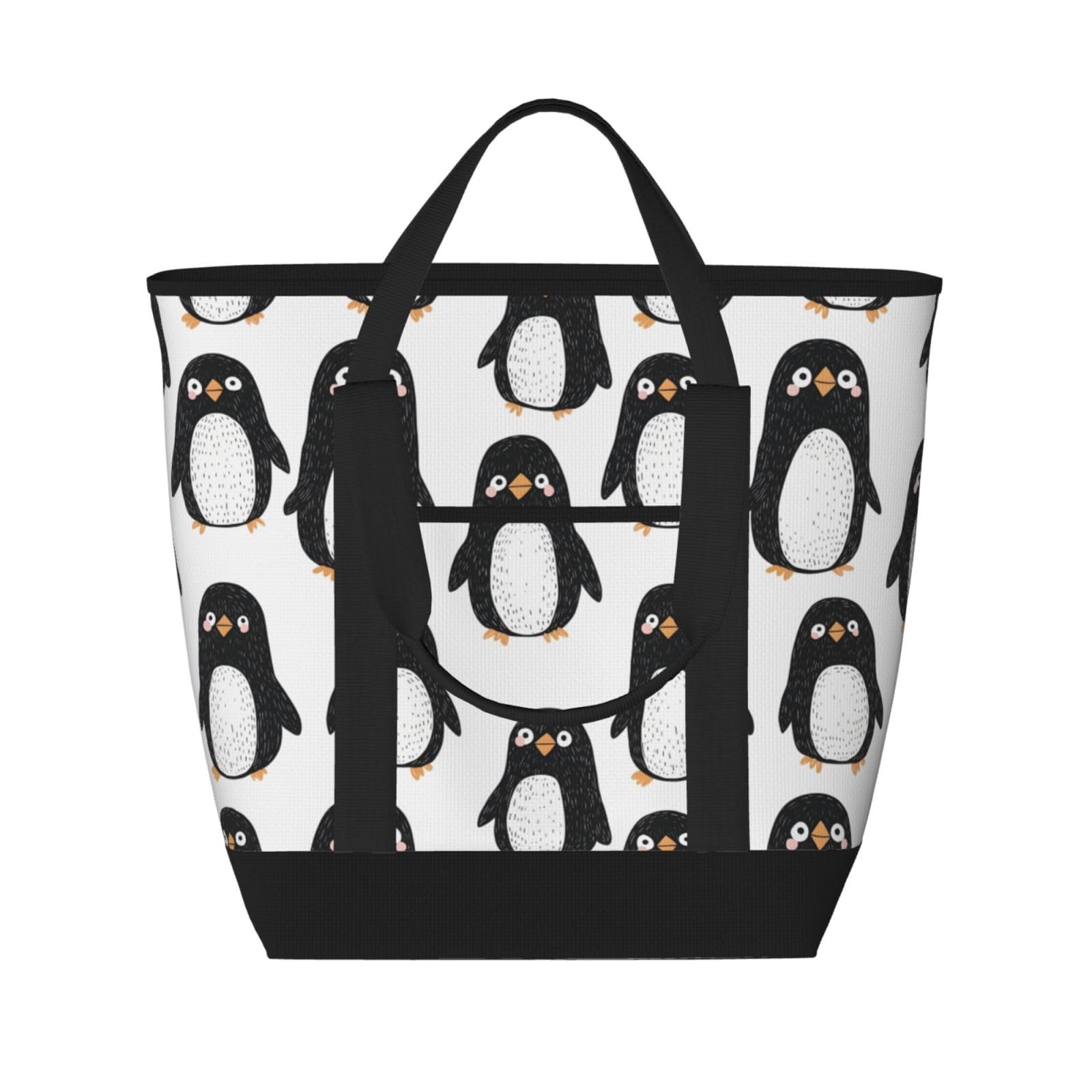 Sac isotherme doux grand volume motif pingouin pour transport de courses