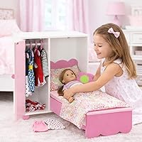 Vista 3 de Emily Rose juego de cama Murphy y armario de 18" para muñecas - Muebles de madera que ahorran espacio con contenedor de almacenamiento de ropa, 5